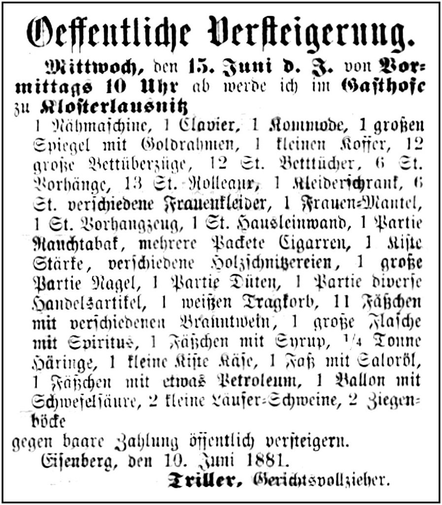 1881-06-10 Kl Versteigerung